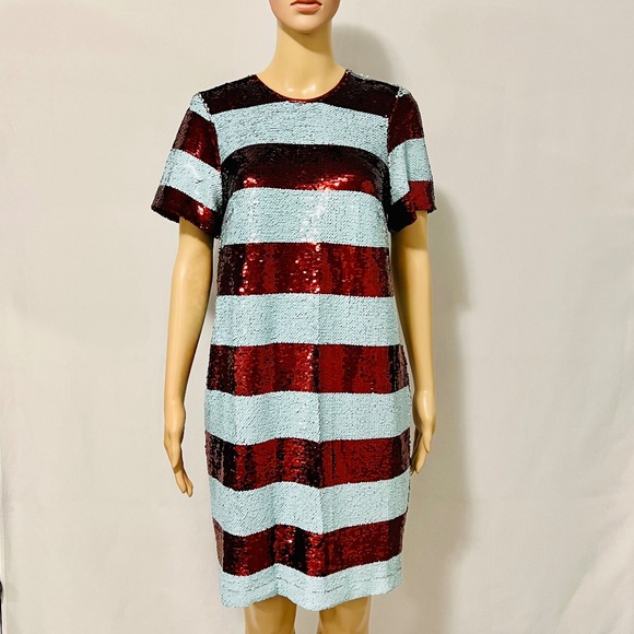 NWT Anthropologie Maeve Short-sleeve Sequin Striped Mini Dress Size S - Picture 2 of 12